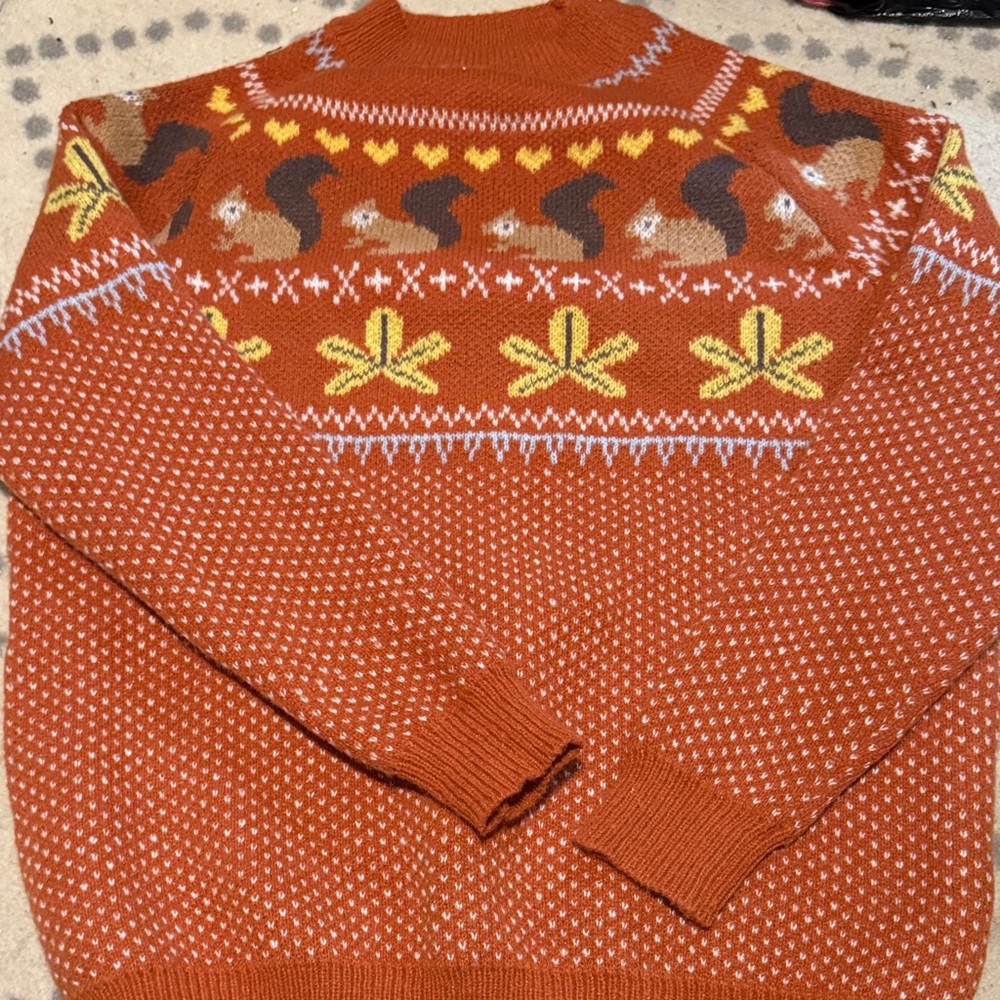 Women's Squirrel Pattern Sweater - Rust Orange